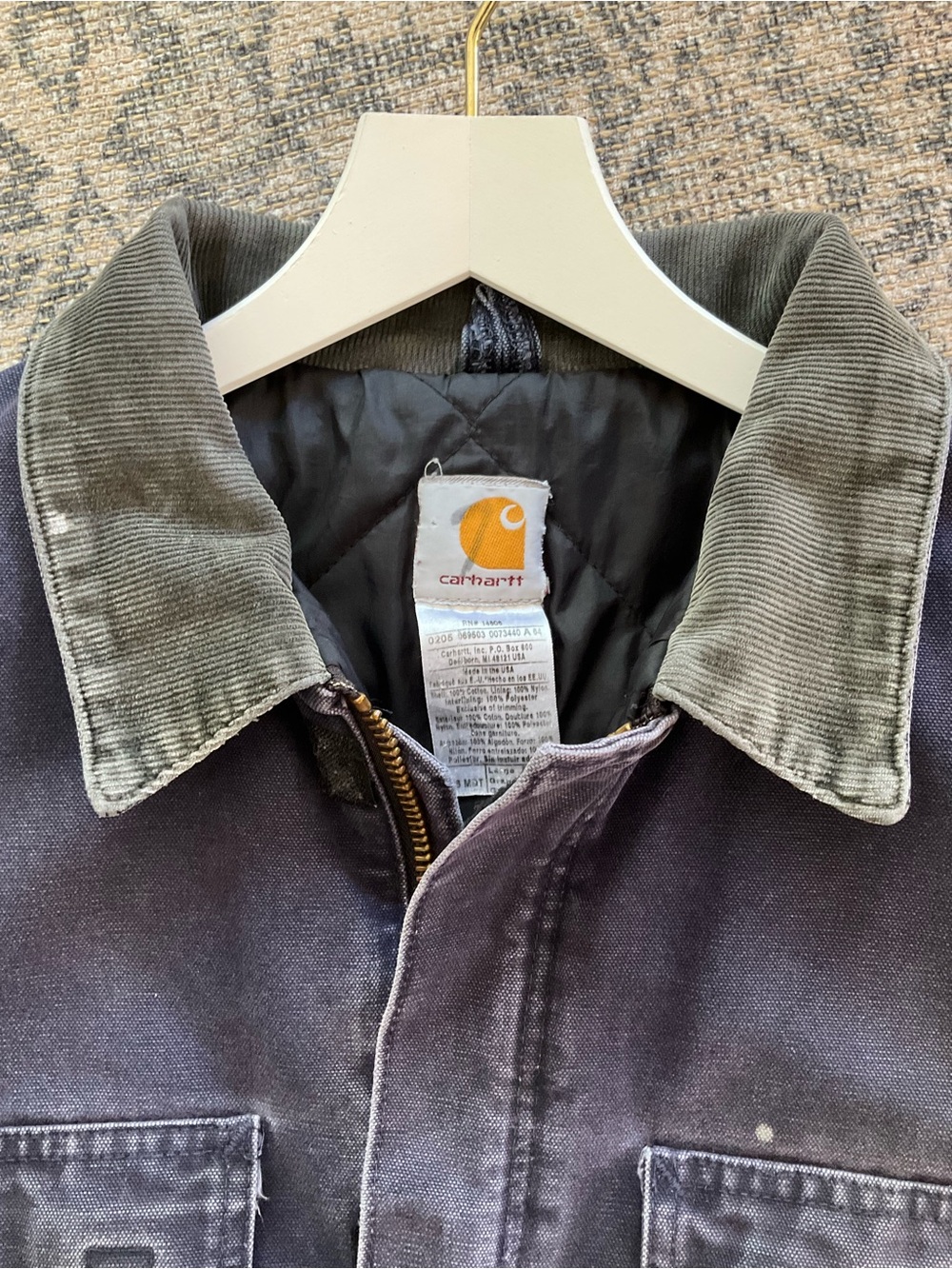Vintage Carhartt Distressed Chore Jacket Navy Blue Mens Size L C26 MDT - Picture 5 of 16